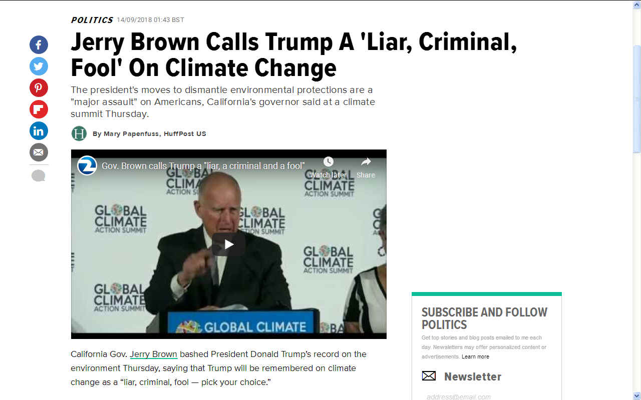 Jerry Brown calls President Donald Trumpt a liar and climate change fool