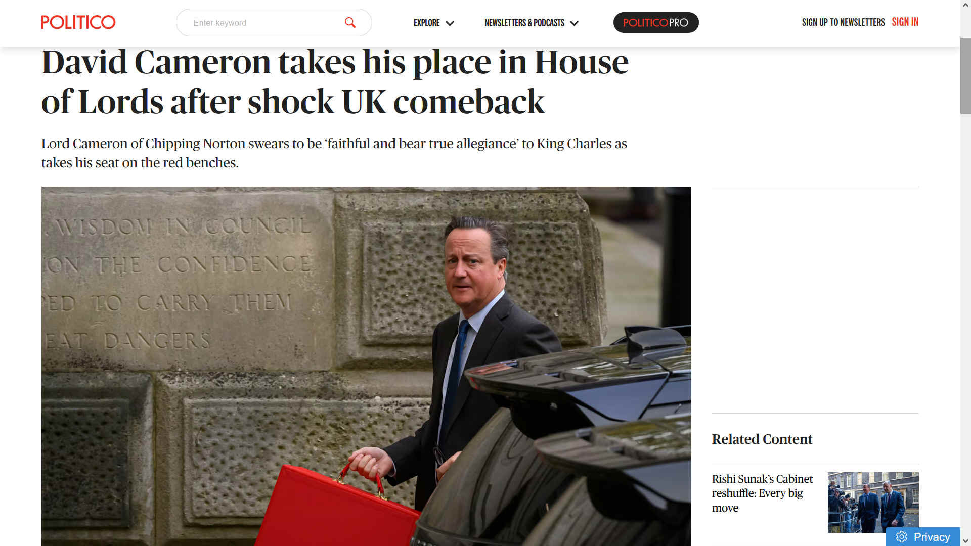 DESPERATE DAVE TAKES HIS UNELECTED PLACE IN THE HOUSE OF LORDS AFTER SHOCK UK COMEBACK