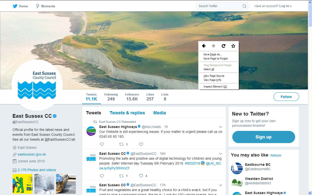 East Sussex County Council twitter homepage social media