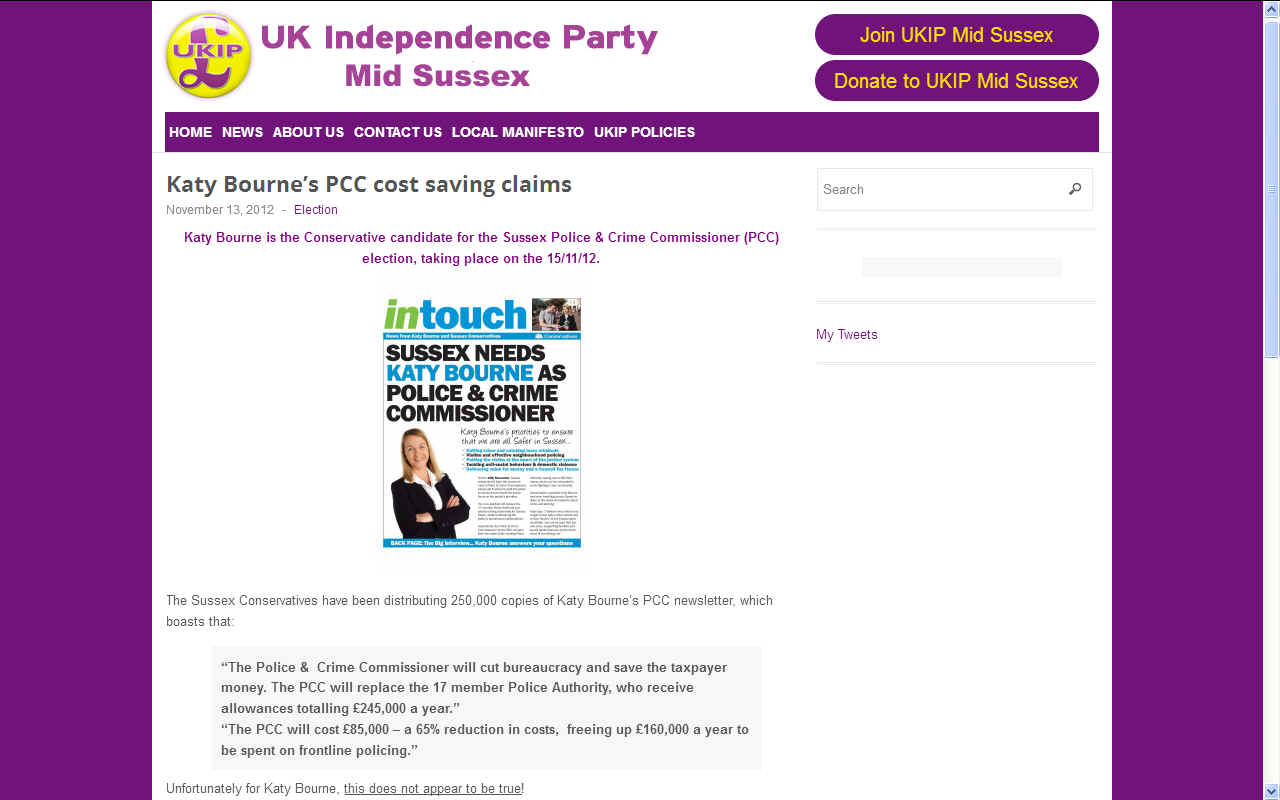 UK Independence Party on Katy Bourne's figures