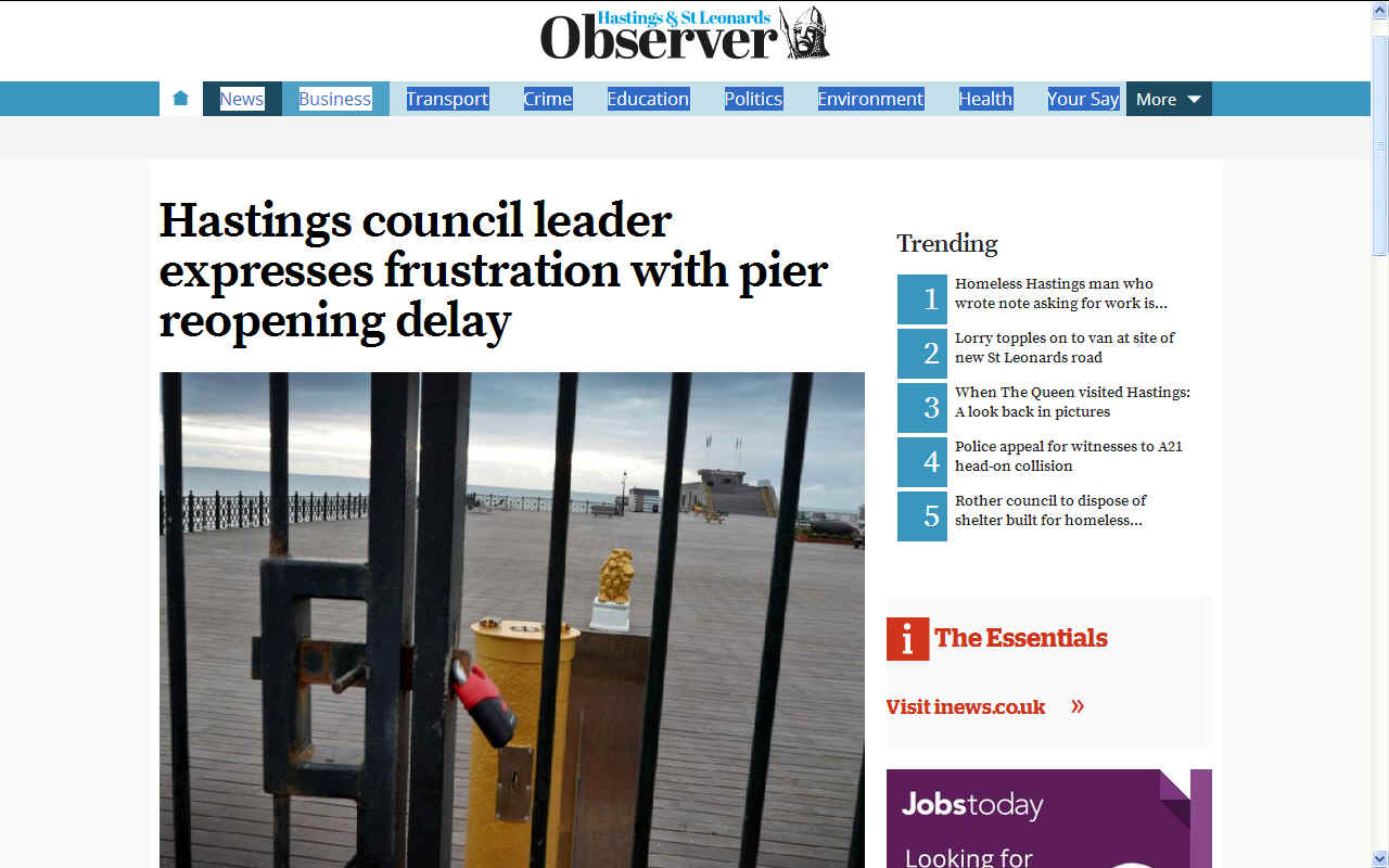 Hastings council leader frustrated by pier closure