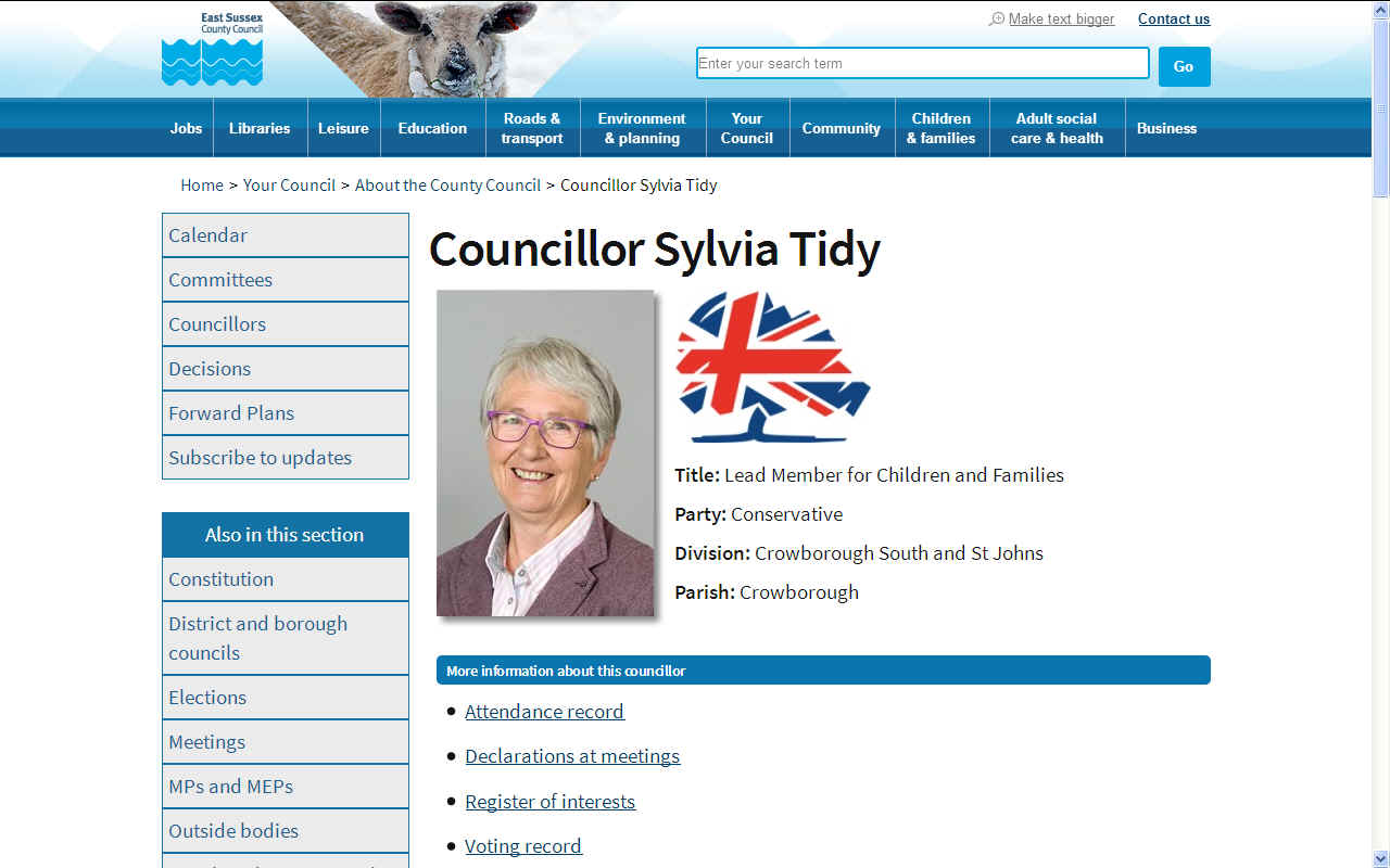 East Sussex County Councillor Mrs Sylvia Tidy