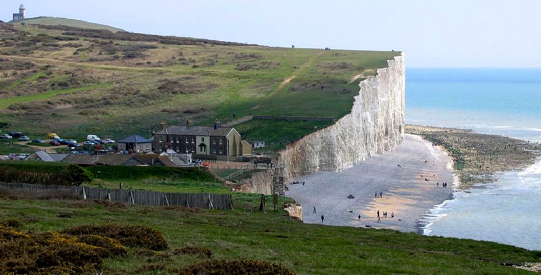 Birling Gap coastguard cottages and chalk cliffs