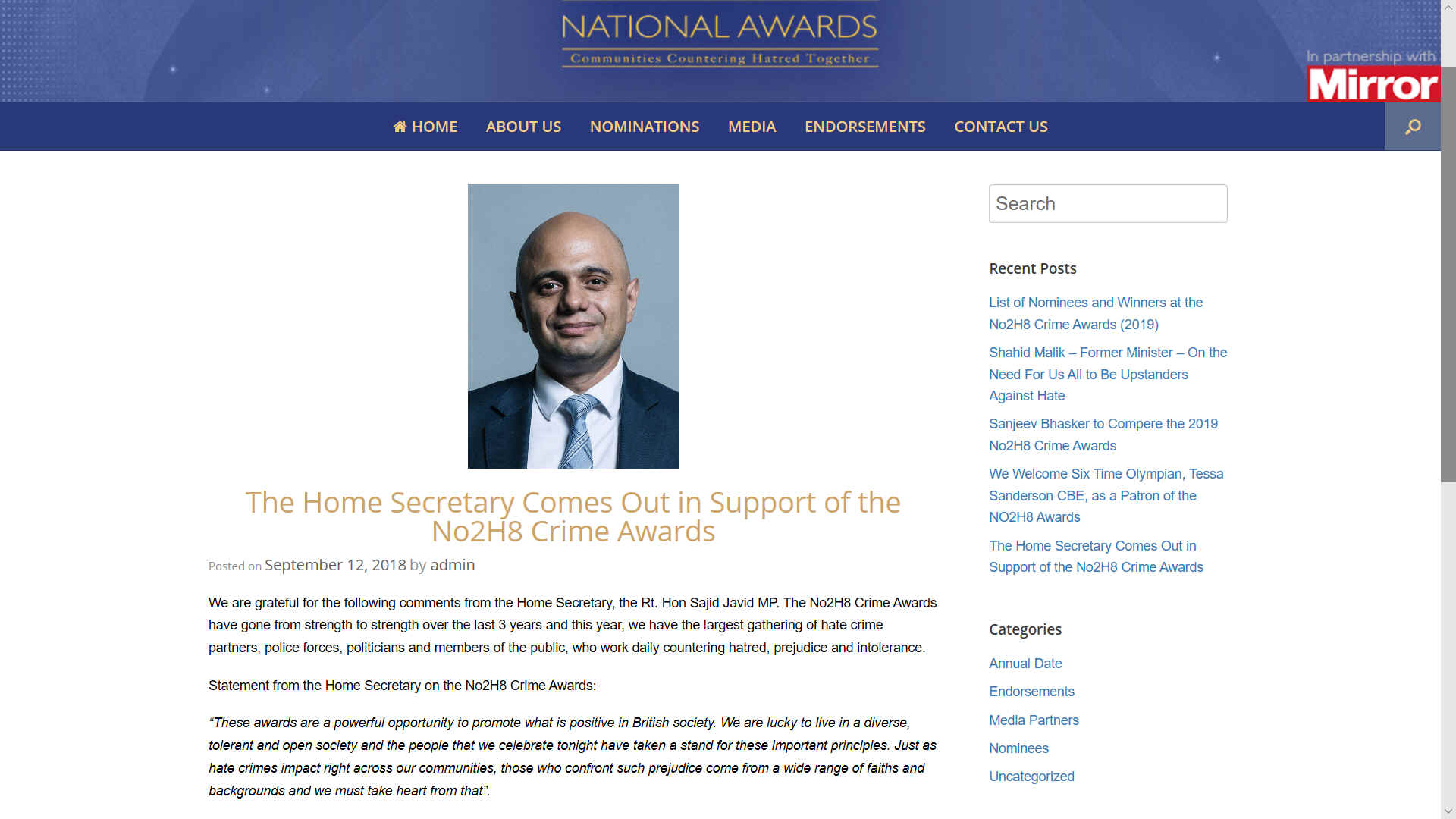 Sajid Javid as Home Secretary in 2018