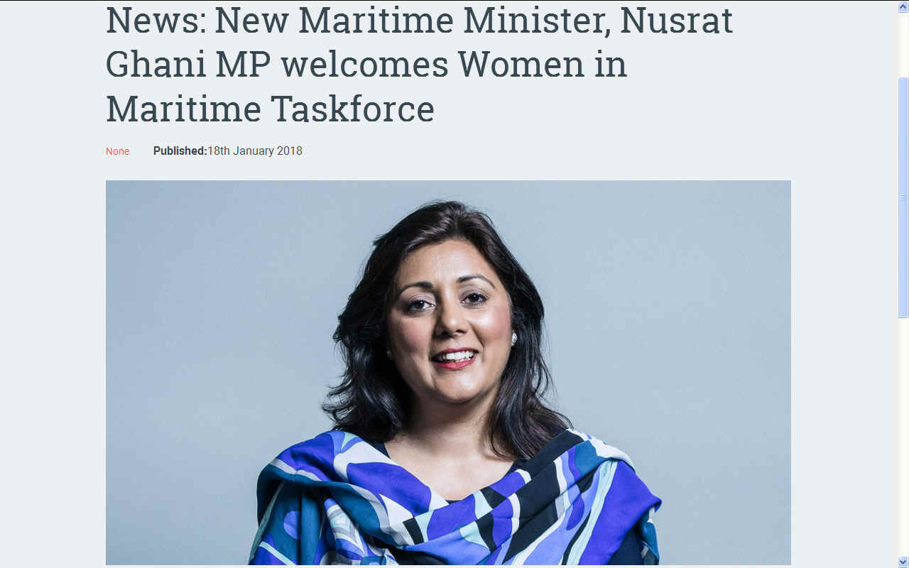 Maritime Minister, Nusrat Ghani