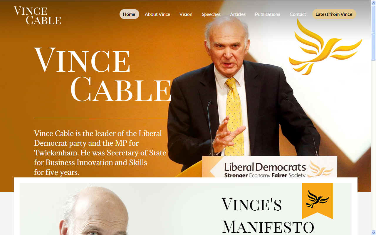 Vince Cable's website and politics