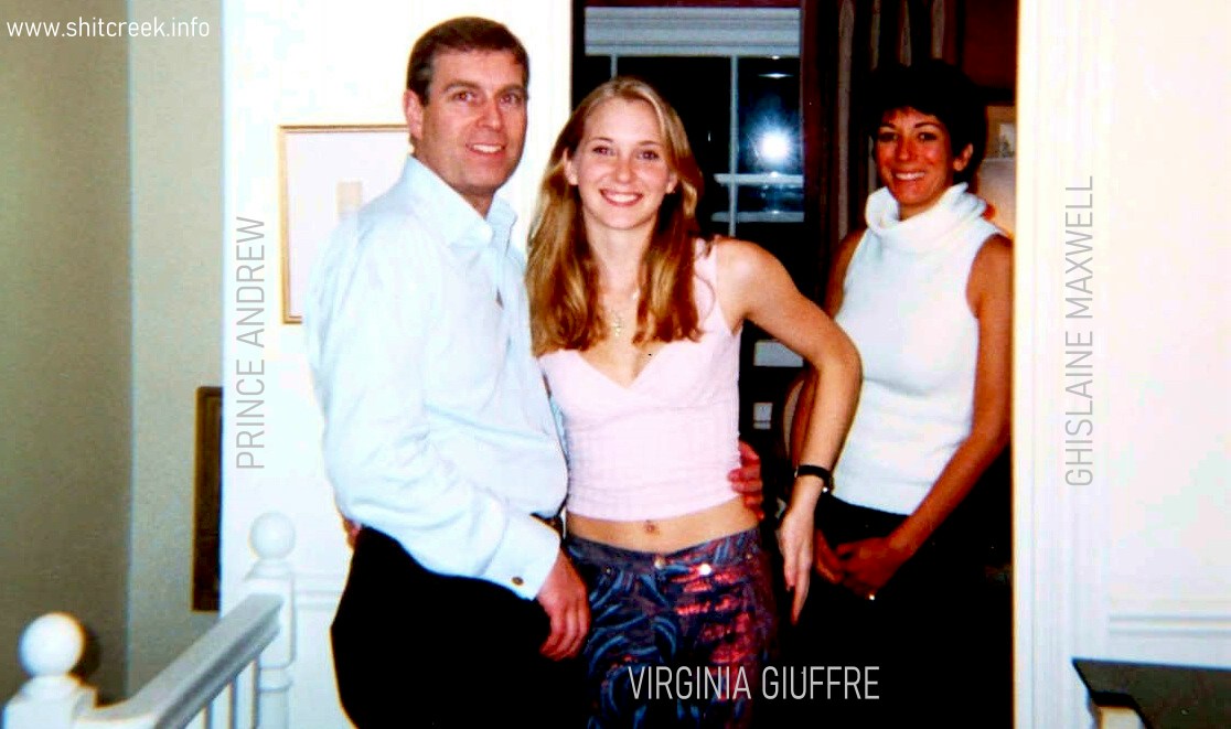 Prince Andrew with Ghislaine Maxwell and Virginia Giuffre in London, allegedly
